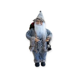 Deda Mraz u sivom sa torbom i fenjerom