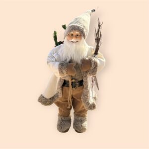 Deda mraz u bijelom i grani u ruci